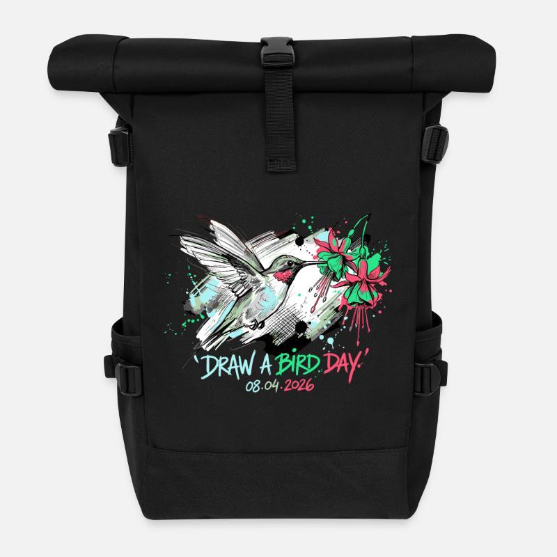 Kolibri-Tintenspritzer mit Blumen - Rolltop Rucksack - Schwarz