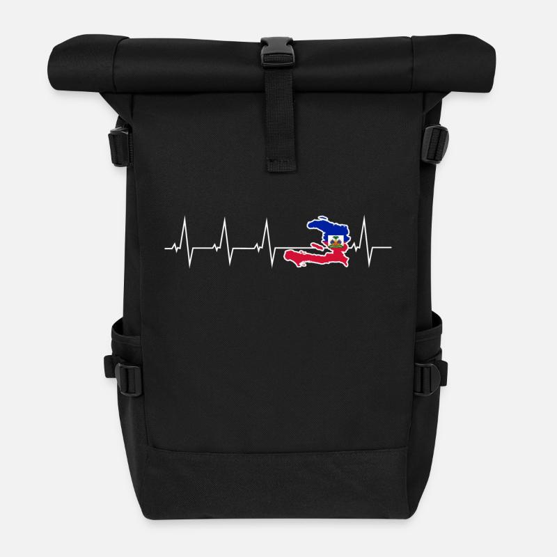 J’aime Haïti - battement de coeur - Sac à dos roll top - noir