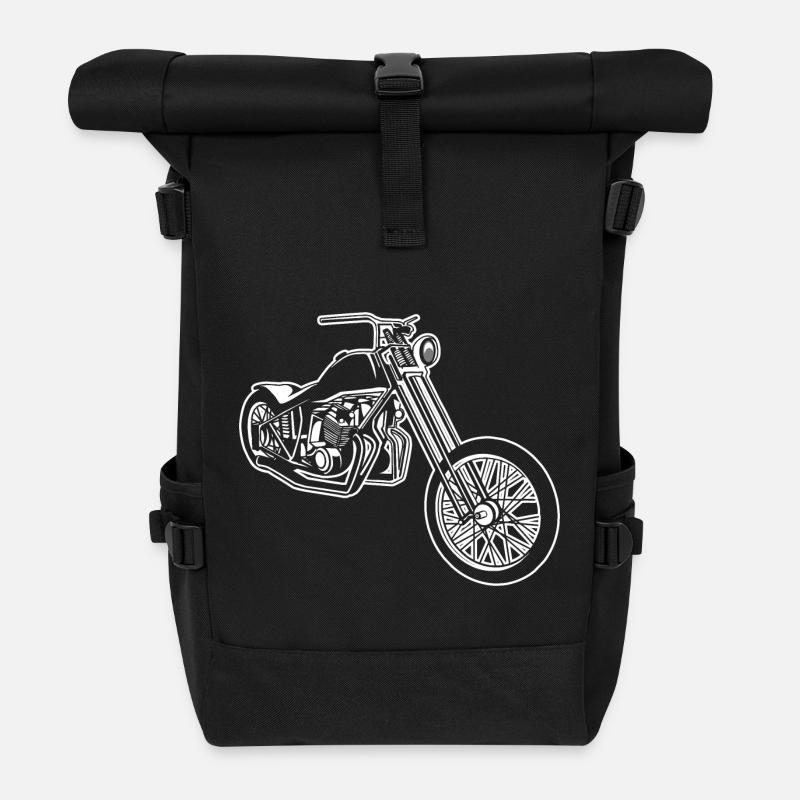 Chopper / Bobber Motorrad 01_weiß - Rolltop Rucksack - Schwarz