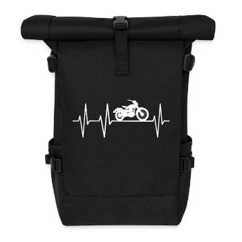 Motorrad Motorrad-Fahrer Herzschlag Herz Herzlinie - Rolltop Rucksack - Schwarz - Vorne