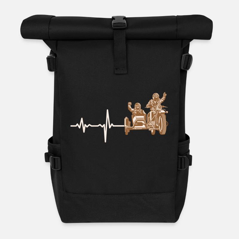 Geschenk Heartbeat Motorrad Seitenwagen - Rolltop Rucksack - Schwarz