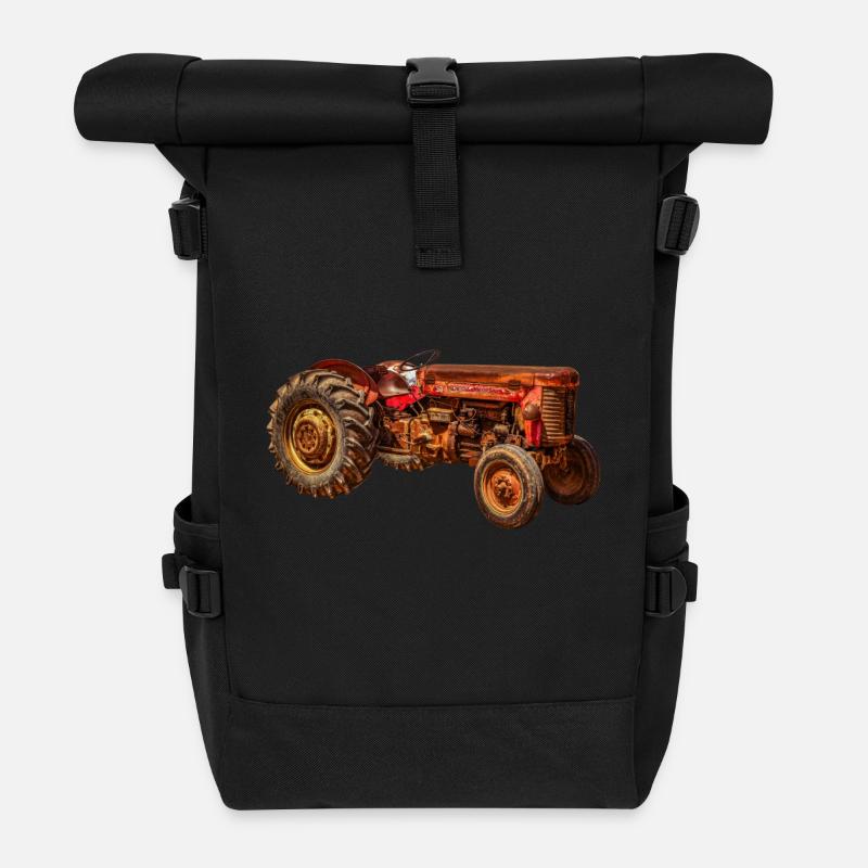 tracteur cru rouge - Sac à dos roll top - noir