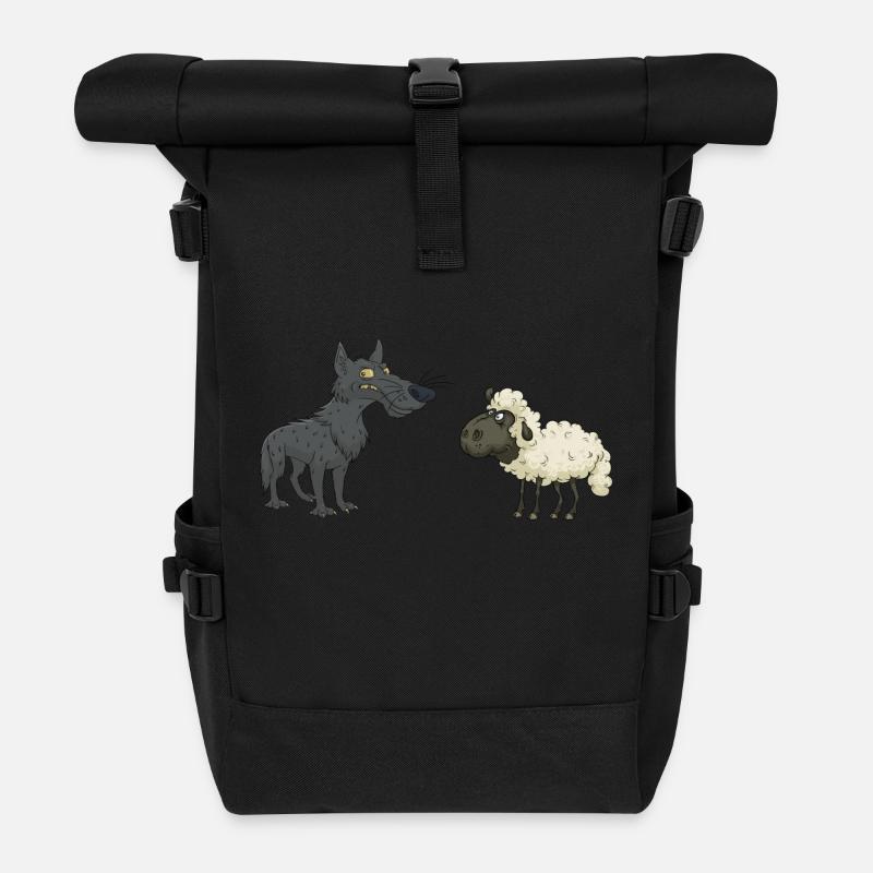 Wolf Schaf - Rolltop Rucksack - Schwarz