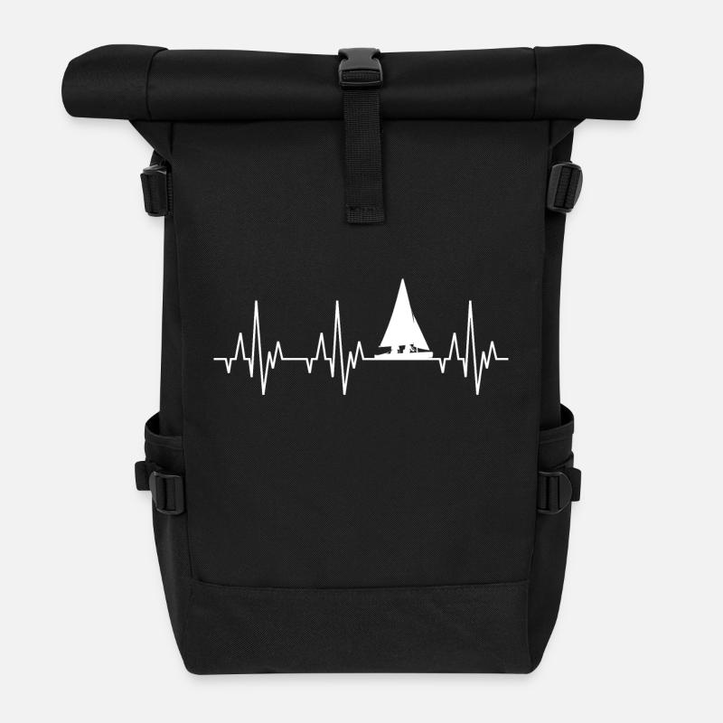 Herzschlag EKG Segeln Segelboot Segelschiff - Rolltop Rucksack - Schwarz