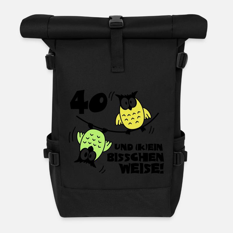 Geburtstag 40 und kein bisschen Weise, Eulen - Rolltop Rucksack - Schwarz