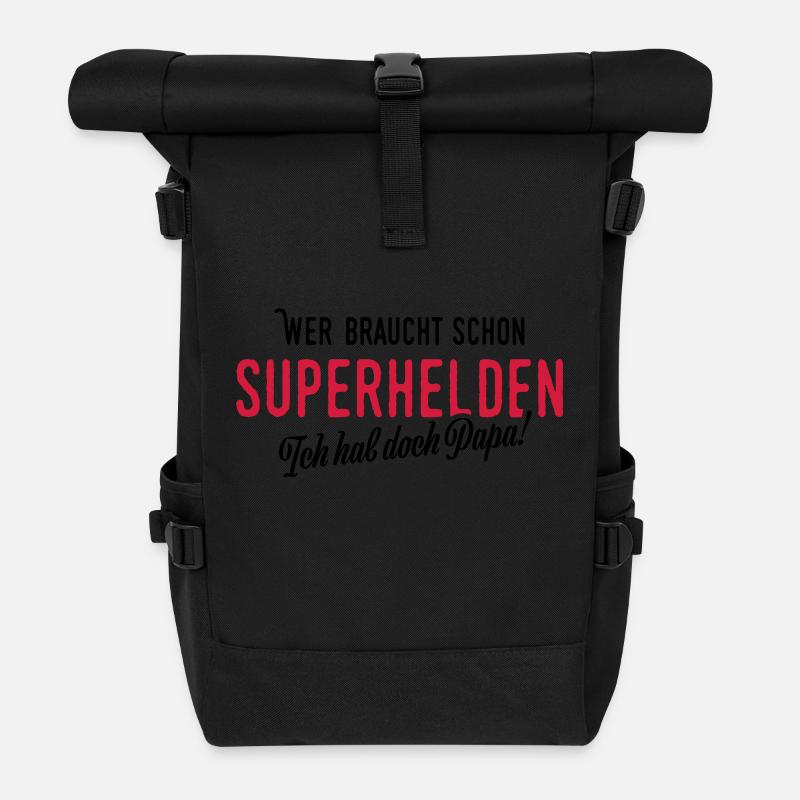 Wer braucht schon Superhelden - Rolltop Rucksack - Schwarz