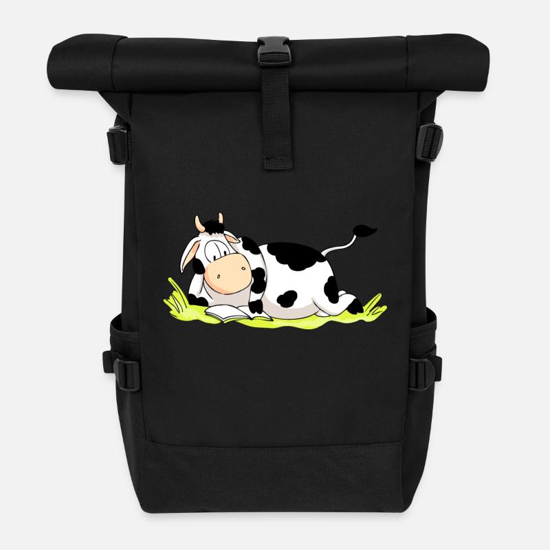 Reading Cow - Roll Top Backpack - black