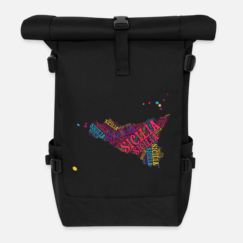 Sicily t-shirt map word cloud t-shirt - Roll Top Backpack - black
