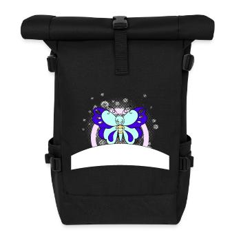 Papillon coloré avec champ d’écriture - Sac à dos roll top - noir - Devant