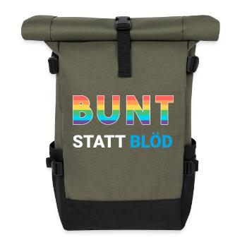 Bunt statt blöd - LGBTQ Regenbogen gegen rechts - Rolltop Rucksack - Olive/Schwarz - Vorne