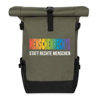 LGBTQ Menschenrechte Spruch Regenbogen LGBTQIA+ - Rolltop Rucksack - Olive/Schwarz - Vorne