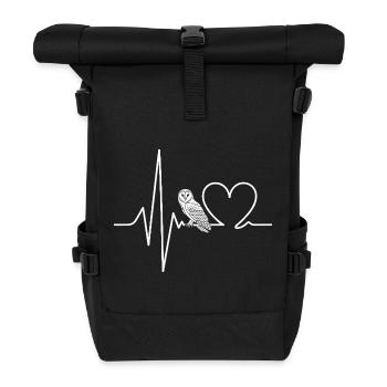 Heart Owl Heartbeat Design - Roll Top Backpack - black - Front