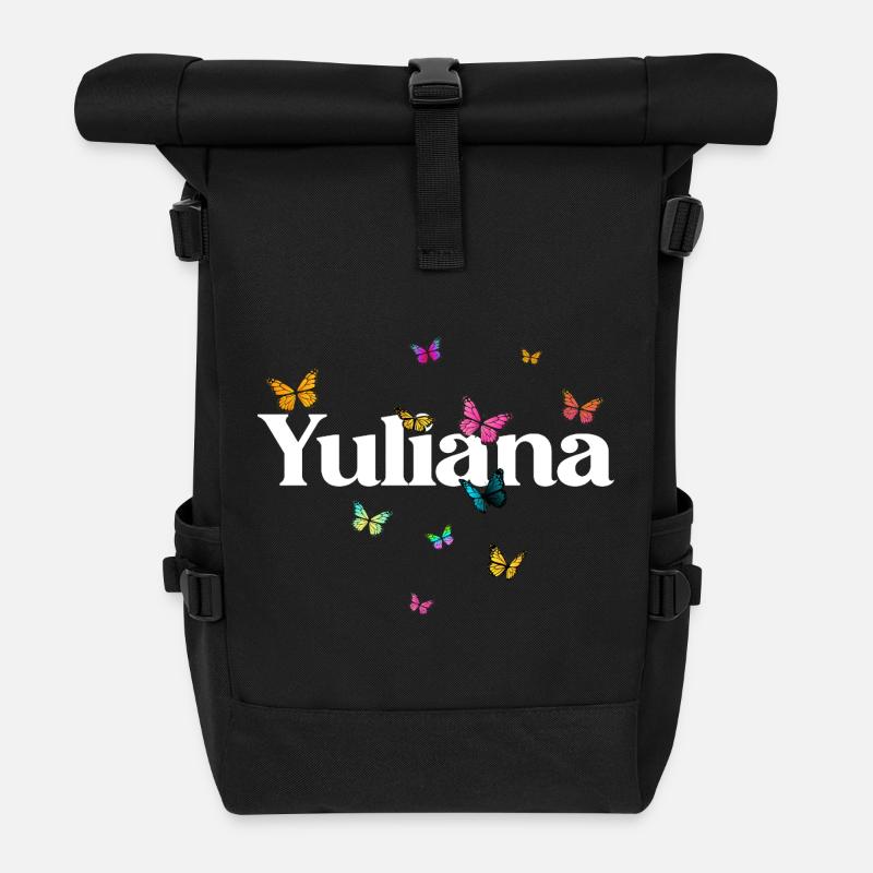 Schöner Mädchenname mit Schmetterlingen YULIANA - Rolltop Rucksack - Schwarz