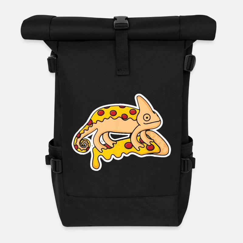 Funny-chameleon-iguana-pizza-motif - Rolltop Rucksack - Schwarz