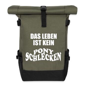 Das Leben ist kein Ponyschlecken - Rolltop Rucksack - Olive/Schwarz - Vorne
