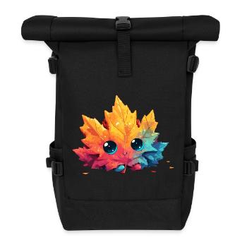 Kunterbuntes Herbstblatt Kawaii - Rolltop Rucksack - Schwarz - Vorne