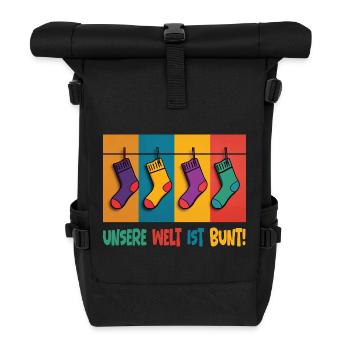 Unsere Welt ist bunt! - Welt-Down-Syndrom-Tag - Rolltop Rucksack - Schwarz - Vorne
