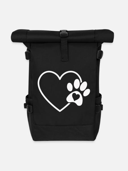 Heart Paw Love - Roll Top Backpack - black