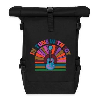 In tune with Joy - Retro Sunset and Ukulele - Roll Top Backpack - black - Front