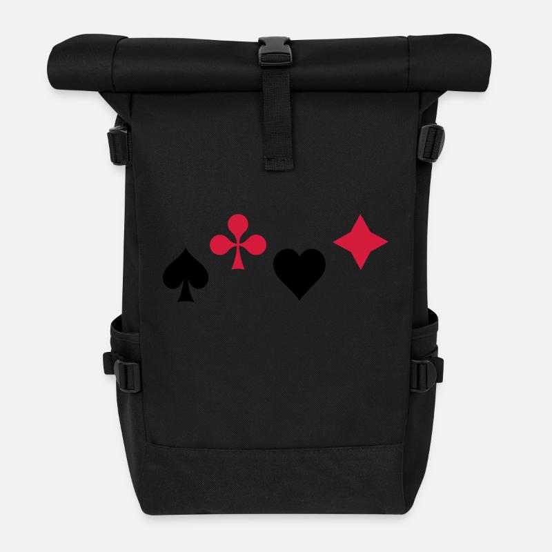 Pik Ass Herz Poker Blackjack Symbol Karten Kasino - Rolltop Rucksack - Schwarz