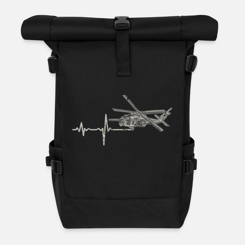 Shirt cadeau hélicoptère rythme cardiaque - Sac à dos roll top - noir