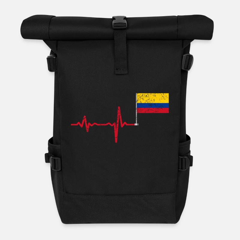 Heartbeat Kolumbien Flagge Geschenk - Rolltop Rucksack - Schwarz