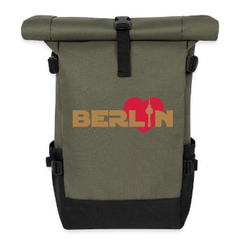 Love Berlin mit Fernsehturm - Rolltop Rucksack - Olive/Schwarz - Vorne
