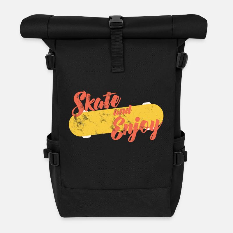 Skater - Skateboard - Geschenk - Skate And Enjoy - Rolltop Rucksack - Schwarz