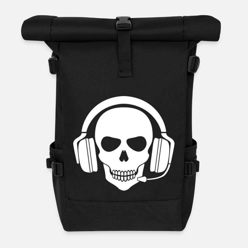 Gamer Skull avec casque (blanc) - Sac à dos roll top - noir