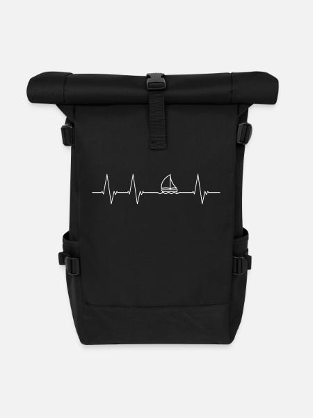 Herzschlag für Segeln (weiß) - Rolltop Rucksack - Schwarz