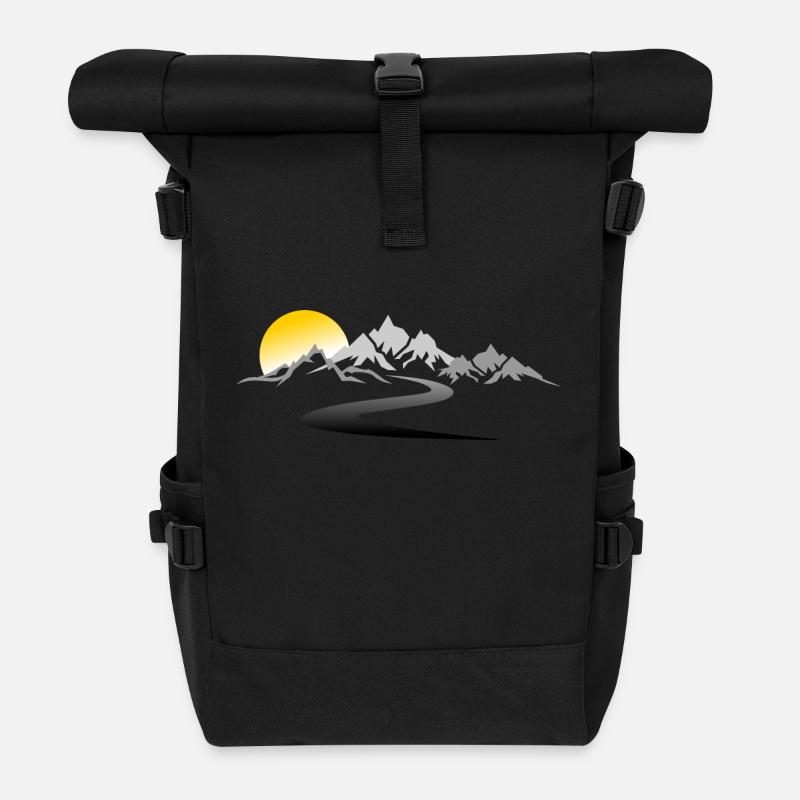Reise - Berge Straße - Rolltop Rucksack - Schwarz