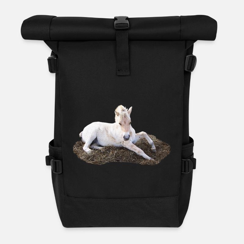 Poulain couché en paille, dessins d’animaux pour bébés - Sac à dos roll top - noir