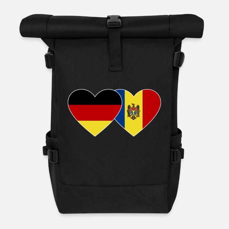 Deutschland Moldau Flagge Herz - Rolltop Rucksack - Schwarz
