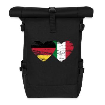 Germany Italy flag heart used - Roll Top Backpack - black - Front