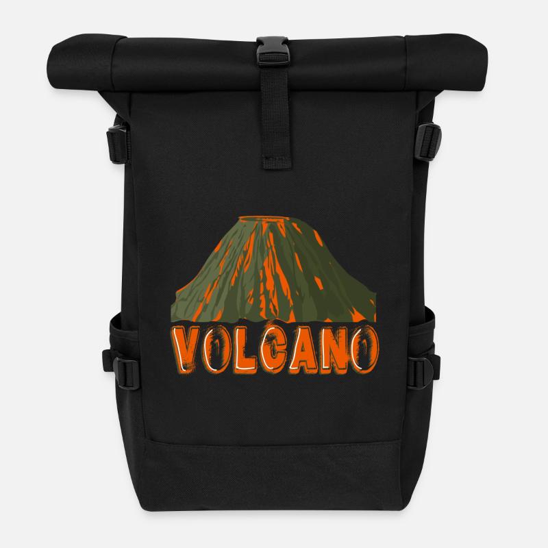 volcano with font - Roll Top Backpack - black