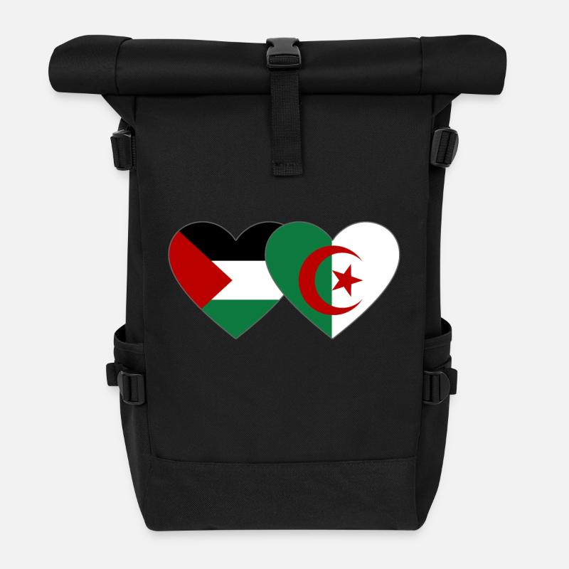 Palestine Algérie Drapeau Coeur - Sac à dos roll top - noir