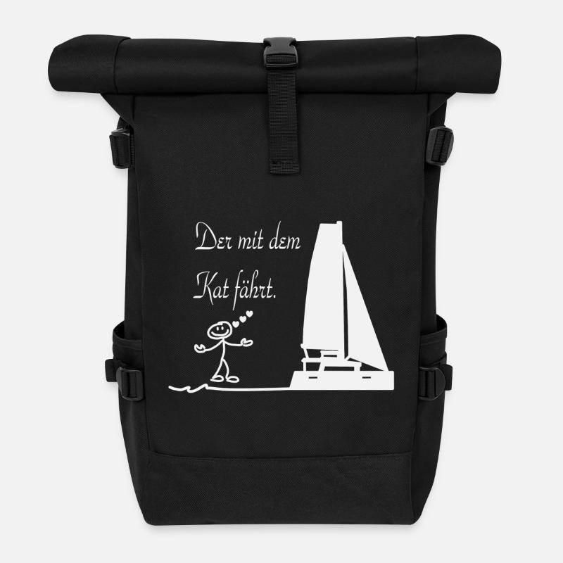 Katzkapitän am Segelboot - Rolltop Rucksack - Schwarz
