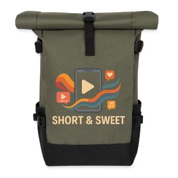 Short & Sweet – Reels, Shorts & Swipe Culture - Roll Top Backpack - olive/black - Front