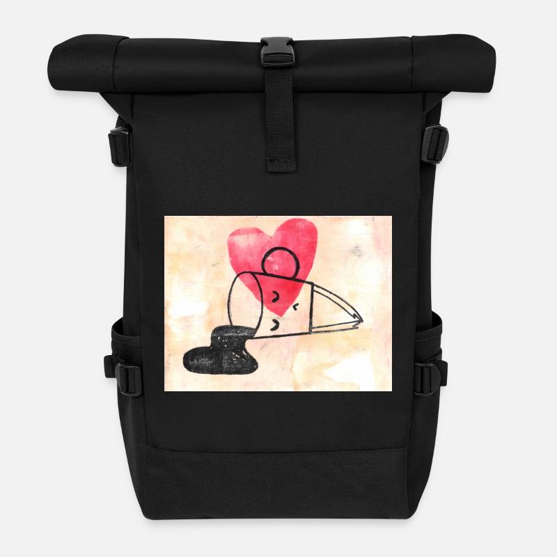 Heart Motif with Line Art Coffee Mug in Love - Roll Top Backpack - black