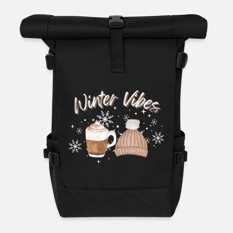 Winter Vibes Snowflake Hat Mug - Roll Top Backpack - black