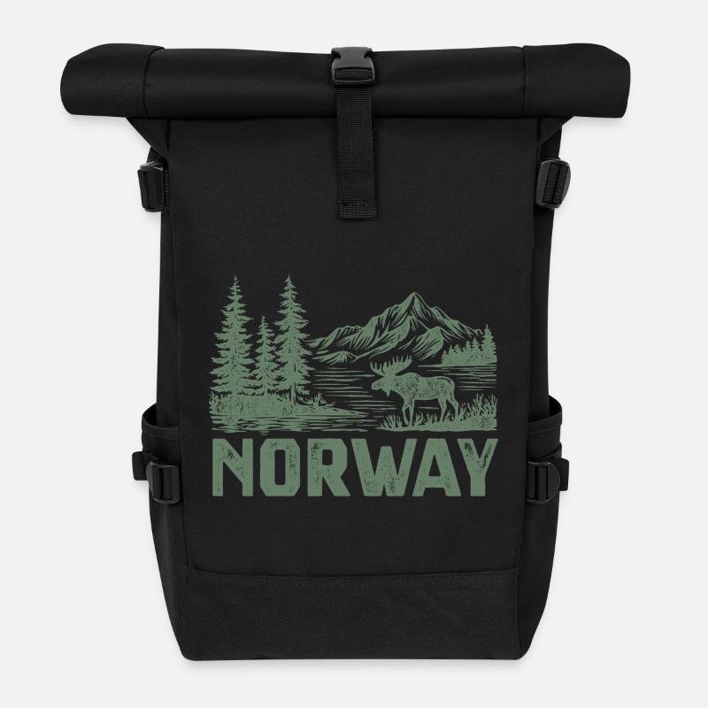 Norwegische Waldlandschaft mit Elch - Rolltop Rucksack - Schwarz