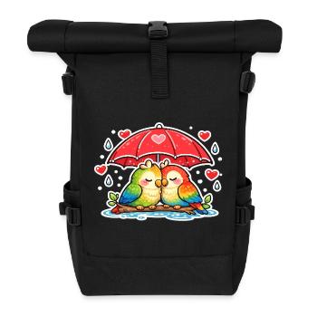 Couple of hearts under umbrella parrot - Roll Top Backpack - black - Front
