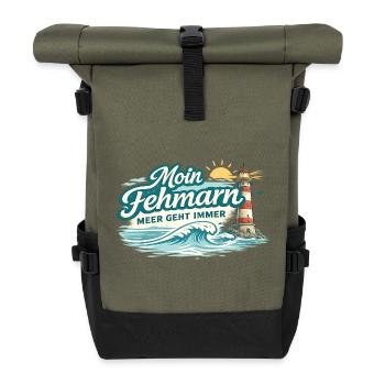 Moin Fehmarn Shirt Ostsee Insel Meer Geht Immer - Rolltop Rucksack - Olive/Schwarz - Vorne