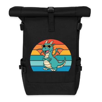Retro Drache Mit Style Und Sonnenbrille - Rolltop Rucksack - Schwarz - Vorne