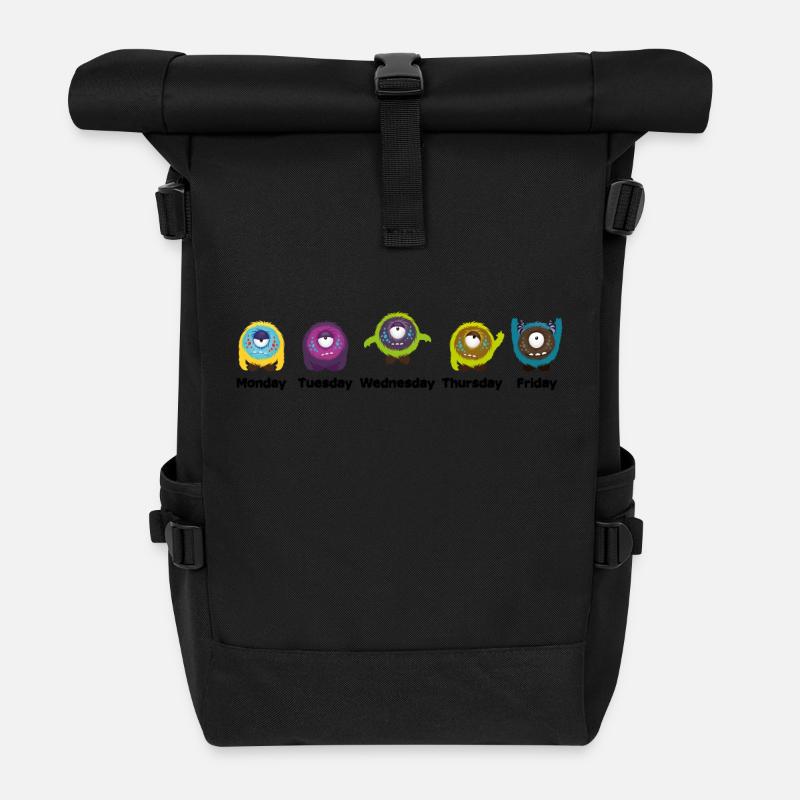 Days of the week Monster - Roll Top Backpack - black