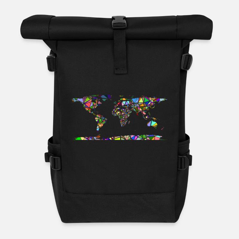 Abstract world map - Roll Top Backpack - black