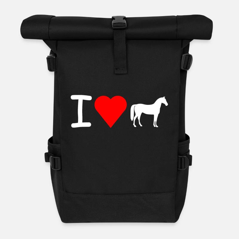 I love Pferde - Sac à dos roll top - noir