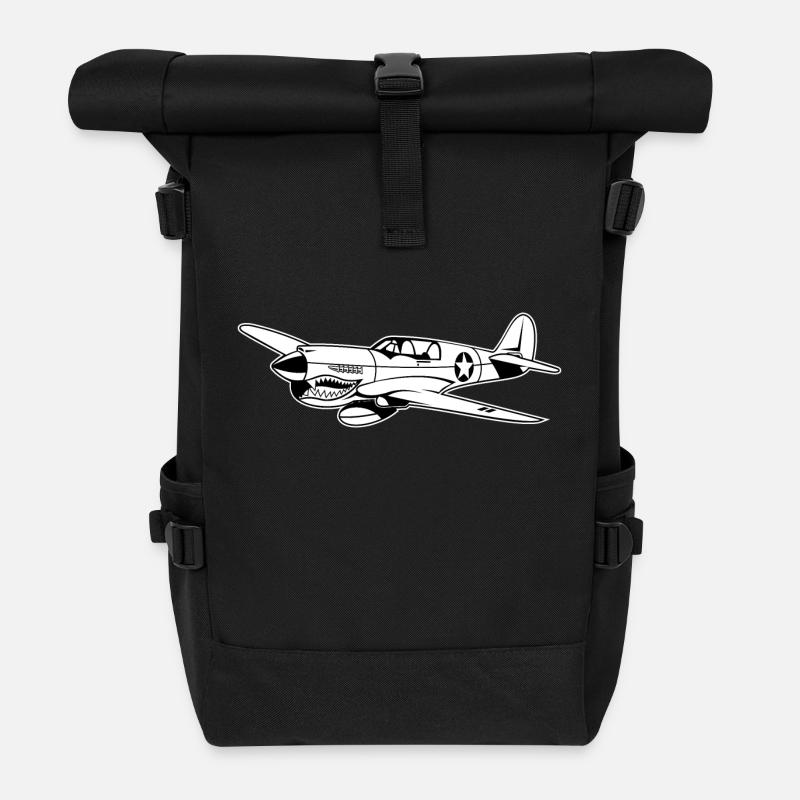 Fighter plane / warplane Warhawk 02_weiß - Roll Top Backpack - black