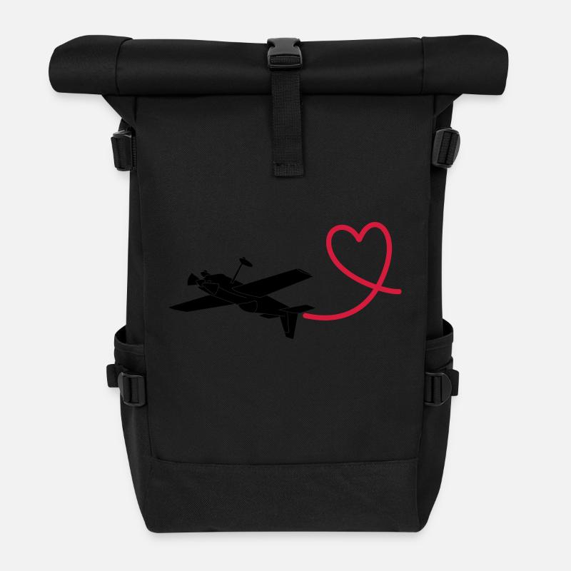 Kunstflugzeug Herz fliegen Pilot Geschenk - Rolltop Rucksack - Schwarz
