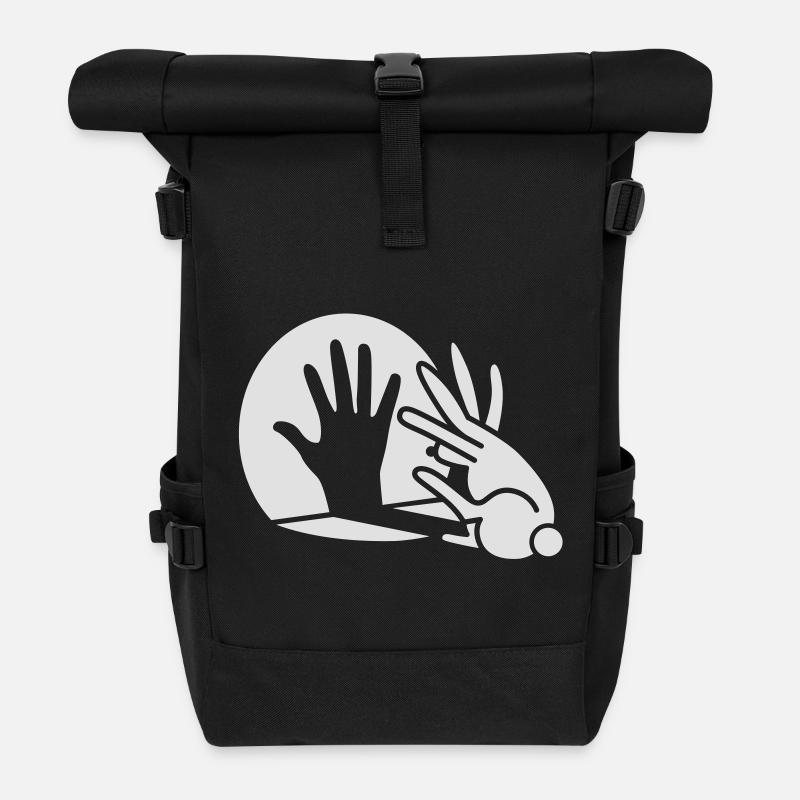 Rabbit Hand Shadows Glow in the dark - Roll Top Backpack - black